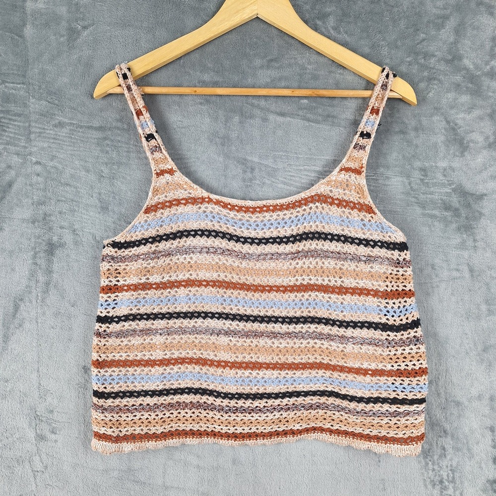 Womens Crochet Top Medium Crochet Knit Boho‎ Hippie Indie Striped Earthy Tank